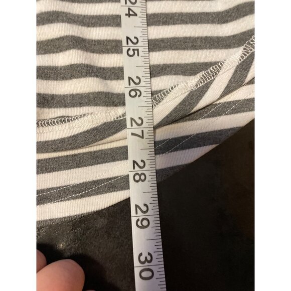 SIMPLE Suzanne Betro Dark Gray White Horizontal Stripe Round Hem V Neck Top - Picture 9 of 9